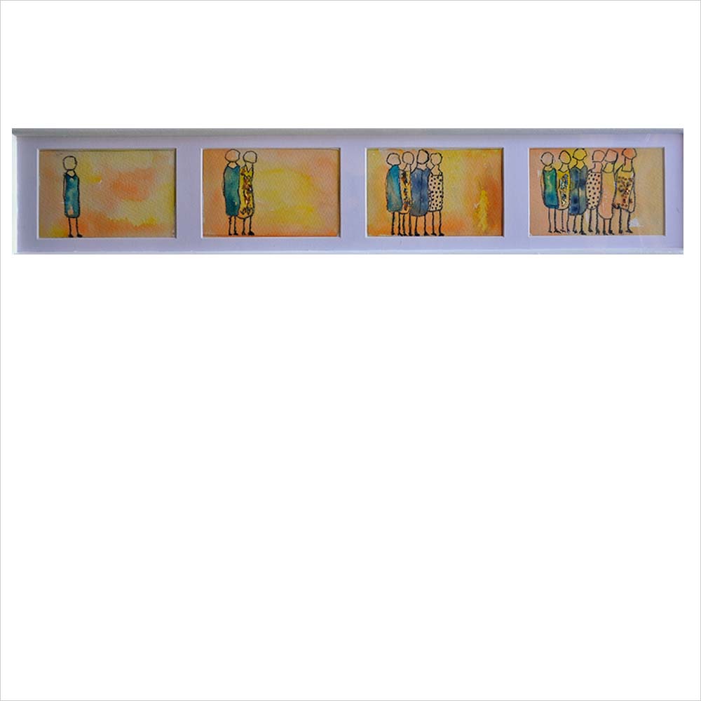4. ”Panelhönor tillsammans”. Blandteknik av Kerstin Sabel, 9 x 64 cm.